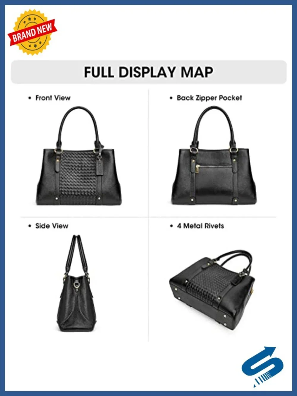 Genuine Leather Satchel Top Handle Crossbody Handbag Women Tote